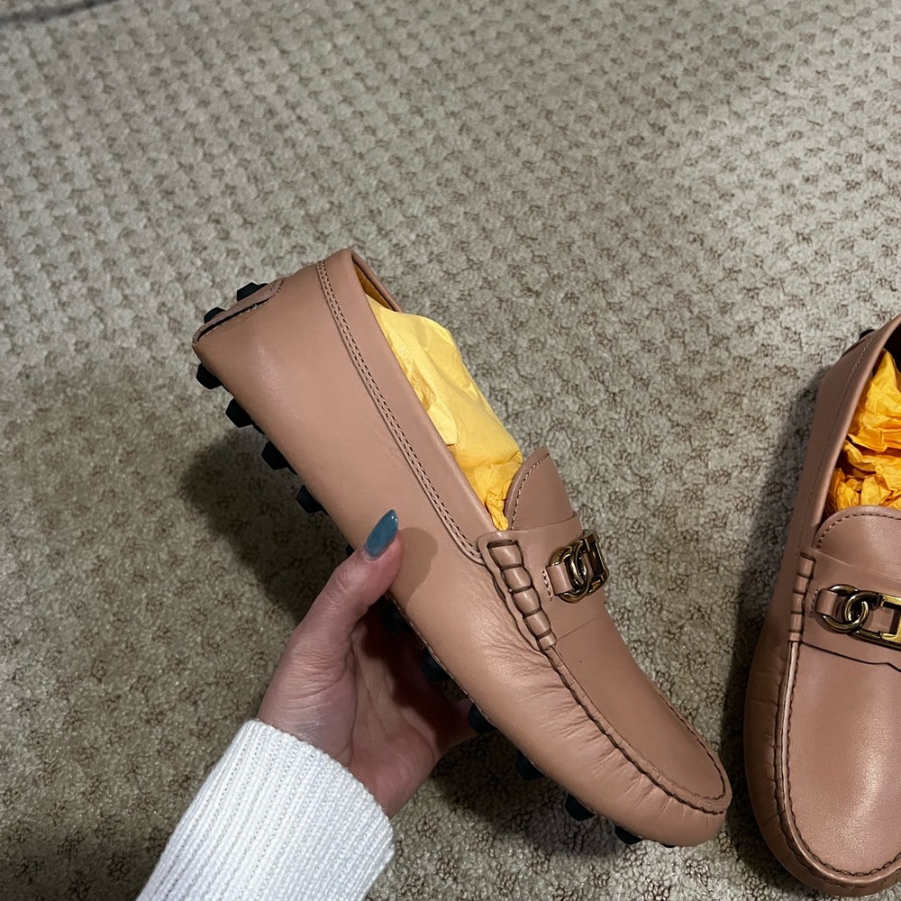 Tod's Women's Tan Loafers with Gold Detail